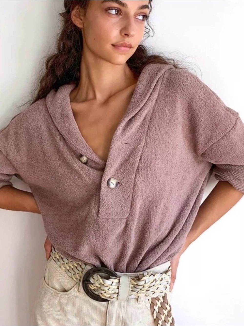 Free People Beach Bino pullover Dusty Rose (mauve) size L